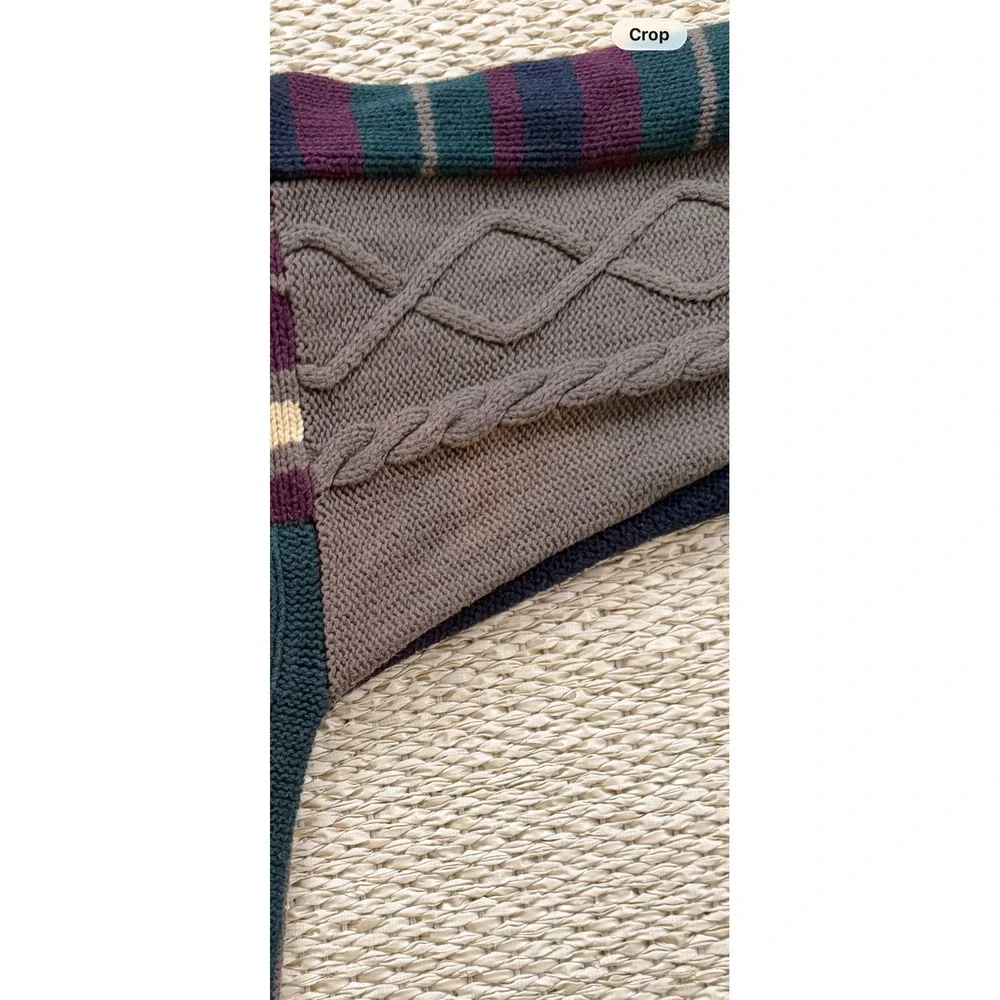 Izod Mens Vintage Patchwork Cable Knit Sweater Cosby grandpa chunky  preppy LG‎